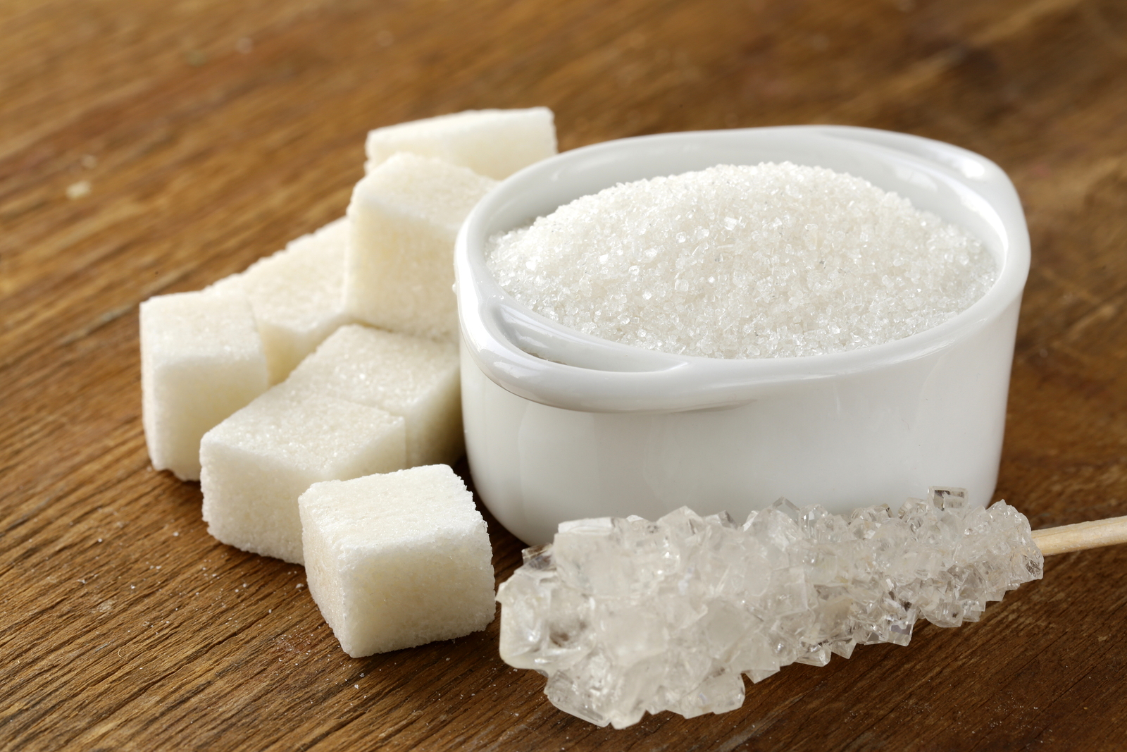 Several types of white sugar - refined sugar and granulated suga